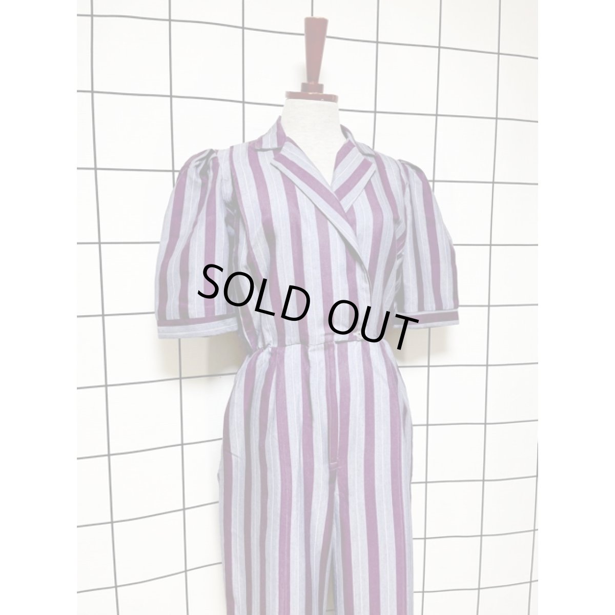 画像3: ストライプ ウエストゴム レトロ USA古着 ヴィンテージオールインワン (3)