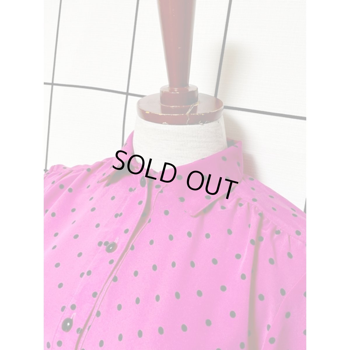 画像4: ドット ウエストゴム レトロ 長袖 USA古着 ヴィンテージワンピース (4)