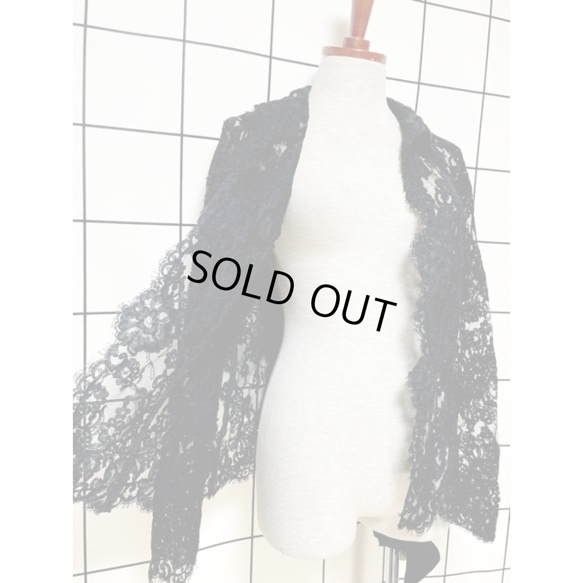 画像8: レース ブラック 羽織り 前開き レトロ ヨーロッパ古着 ヴィンテージカーディガン (8)