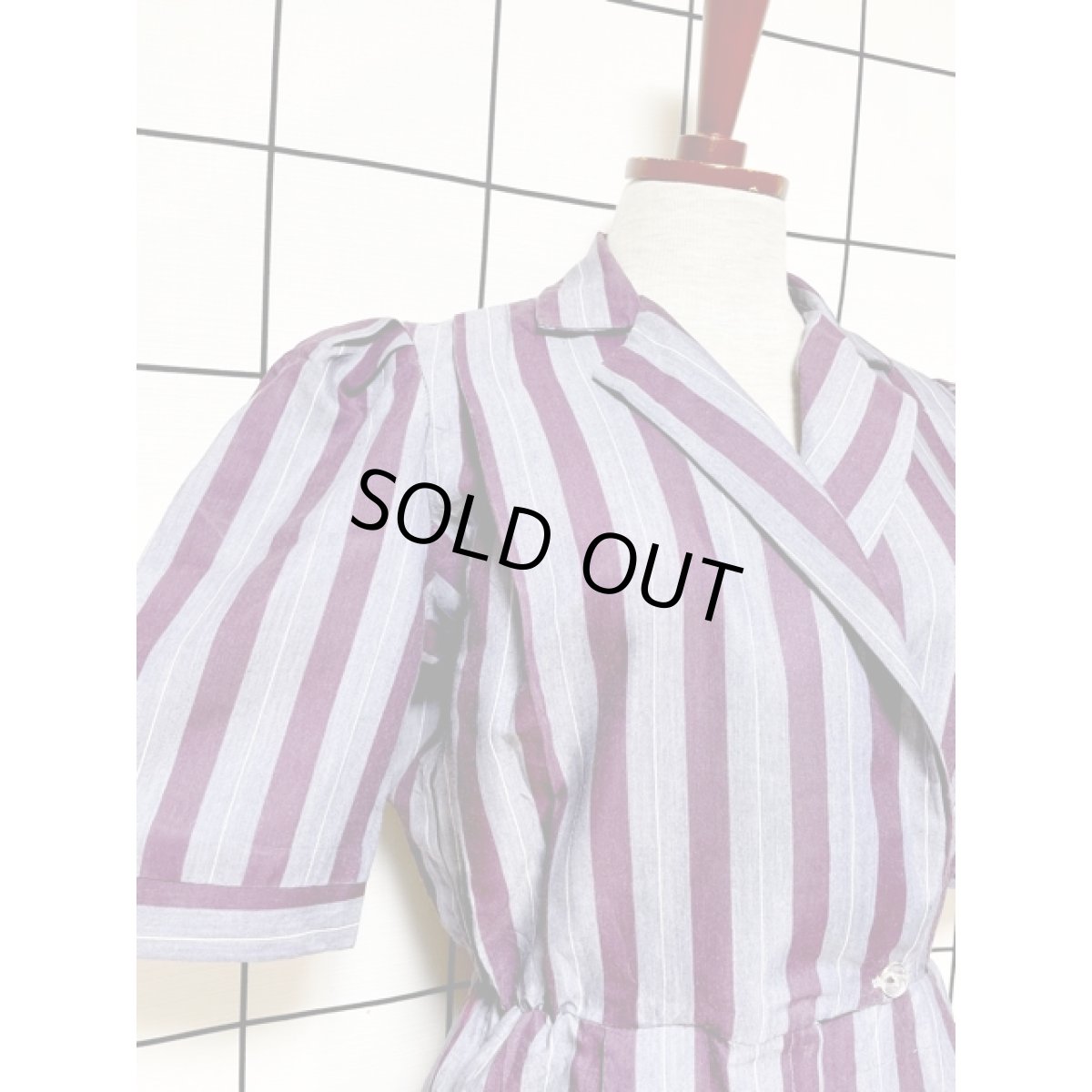 画像6: ストライプ ウエストゴム レトロ USA古着 ヴィンテージオールインワン (6)