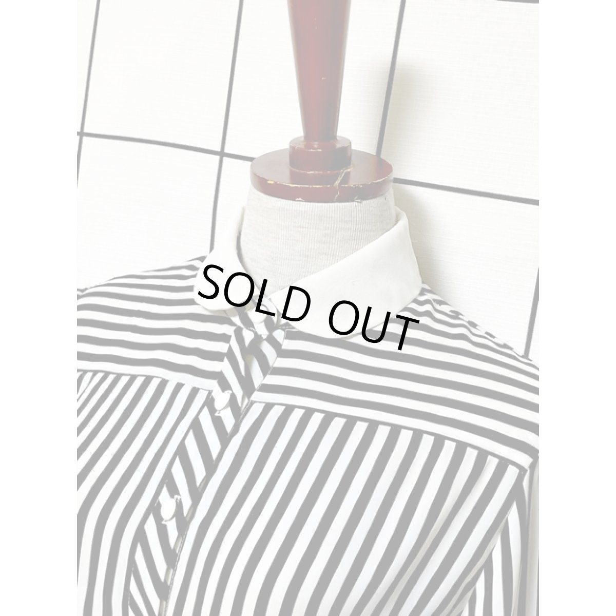 画像4: モノクロ ストライプ ウエストゴム レトロ USA古着 ヴィンテージワンピース (4)