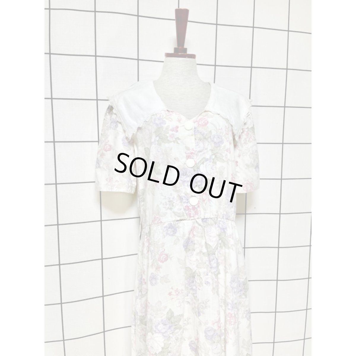 画像4: セーラー襟 花柄 ウエストゴム レトロ USA古着 ヴィンテージワンピース (4)