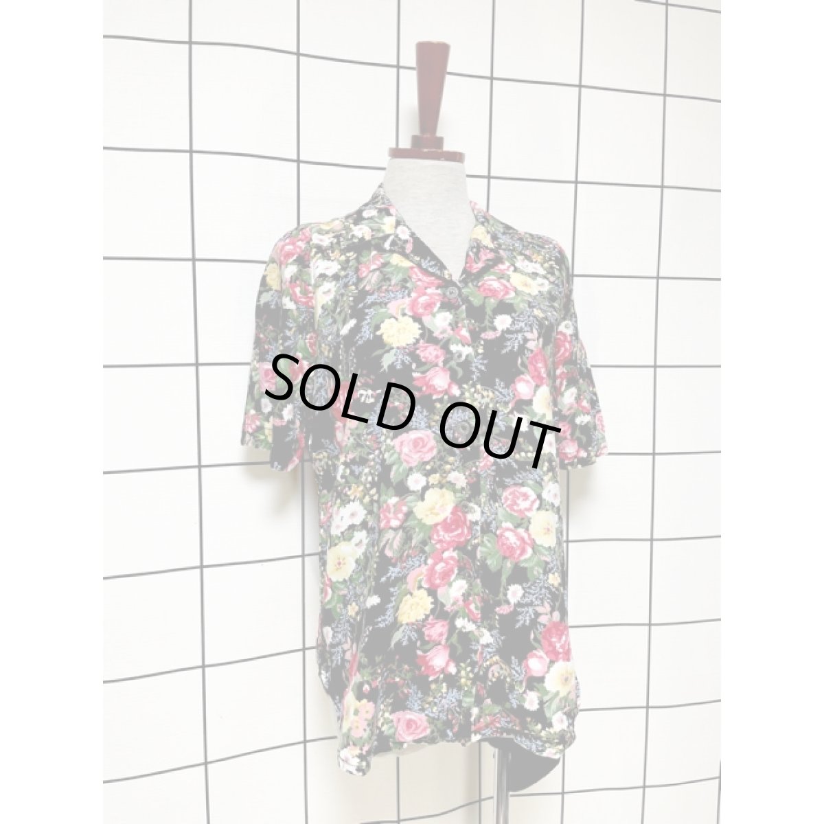 画像3: 花柄 ブラック レトロ USA古着 シャツ ヴィンテージブラウス (3)