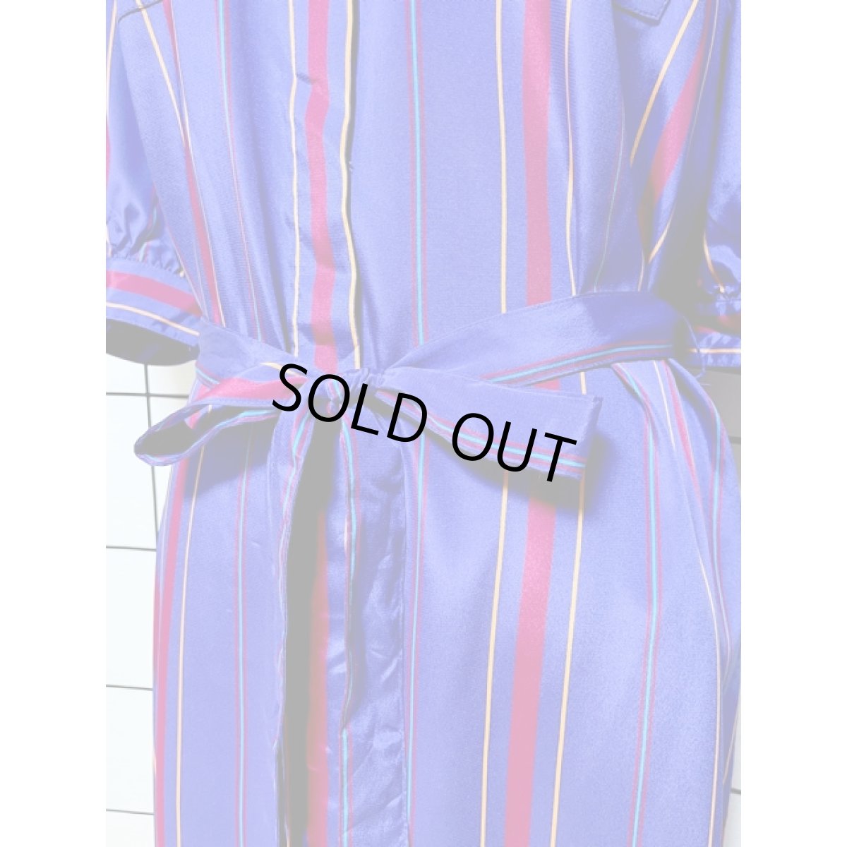 画像8: ダブルリボン ストライプ 前開き レトロ USA古着 ヴィンテージワンピース (8)