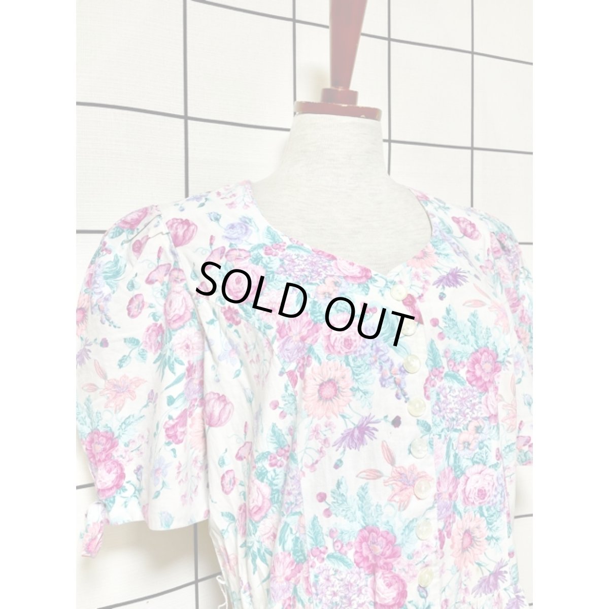 画像6: 花柄 袖先リボン レトロ USA古着 ヴィンテージワンピース (6)