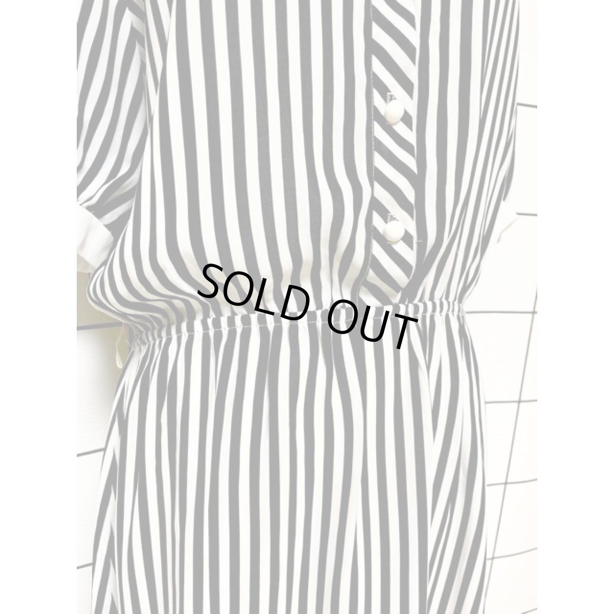 画像7: モノクロ ストライプ ウエストゴム レトロ USA古着 ヴィンテージワンピース (7)