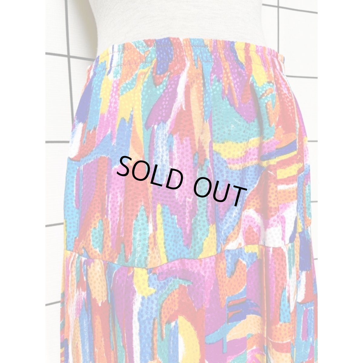 画像2: プリーツ カラフル アート柄  ドット織り ウエストゴム レトロ USA古着 ヴィンテージスカート (2)