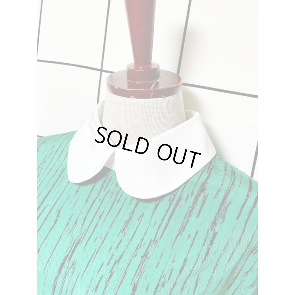 画像5: アート柄 グリーン ブラック ウエストゴム レトロ 長袖 USA古着 ヴィンテージワンピース (5)