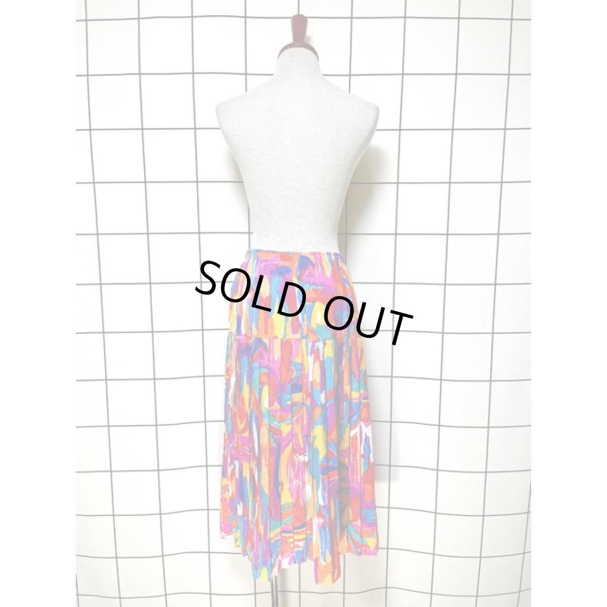 画像6: プリーツ カラフル アート柄  ドット織り ウエストゴム レトロ USA古着 ヴィンテージスカート (6)