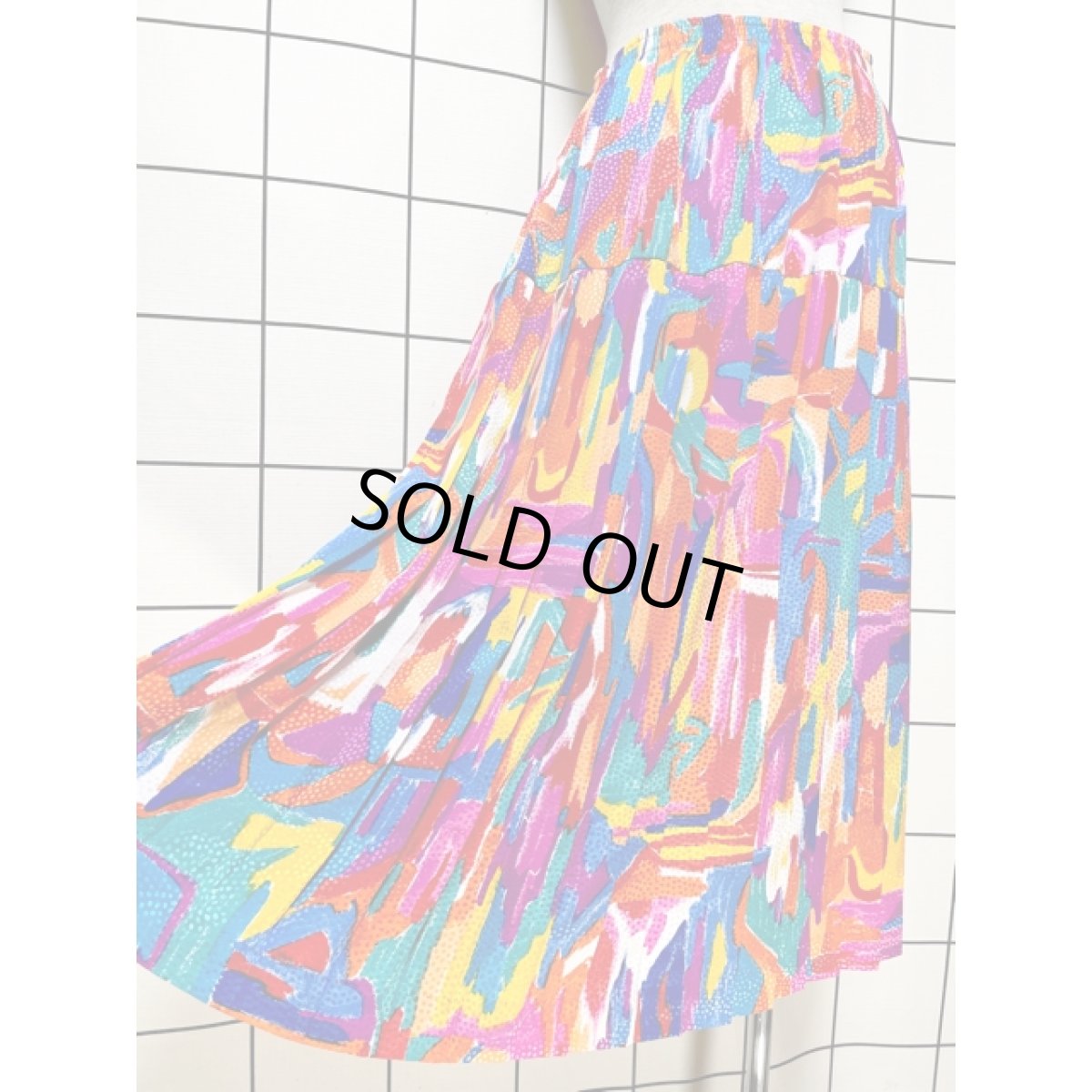 画像4: プリーツ カラフル アート柄  ドット織り ウエストゴム レトロ USA古着 ヴィンテージスカート (4)