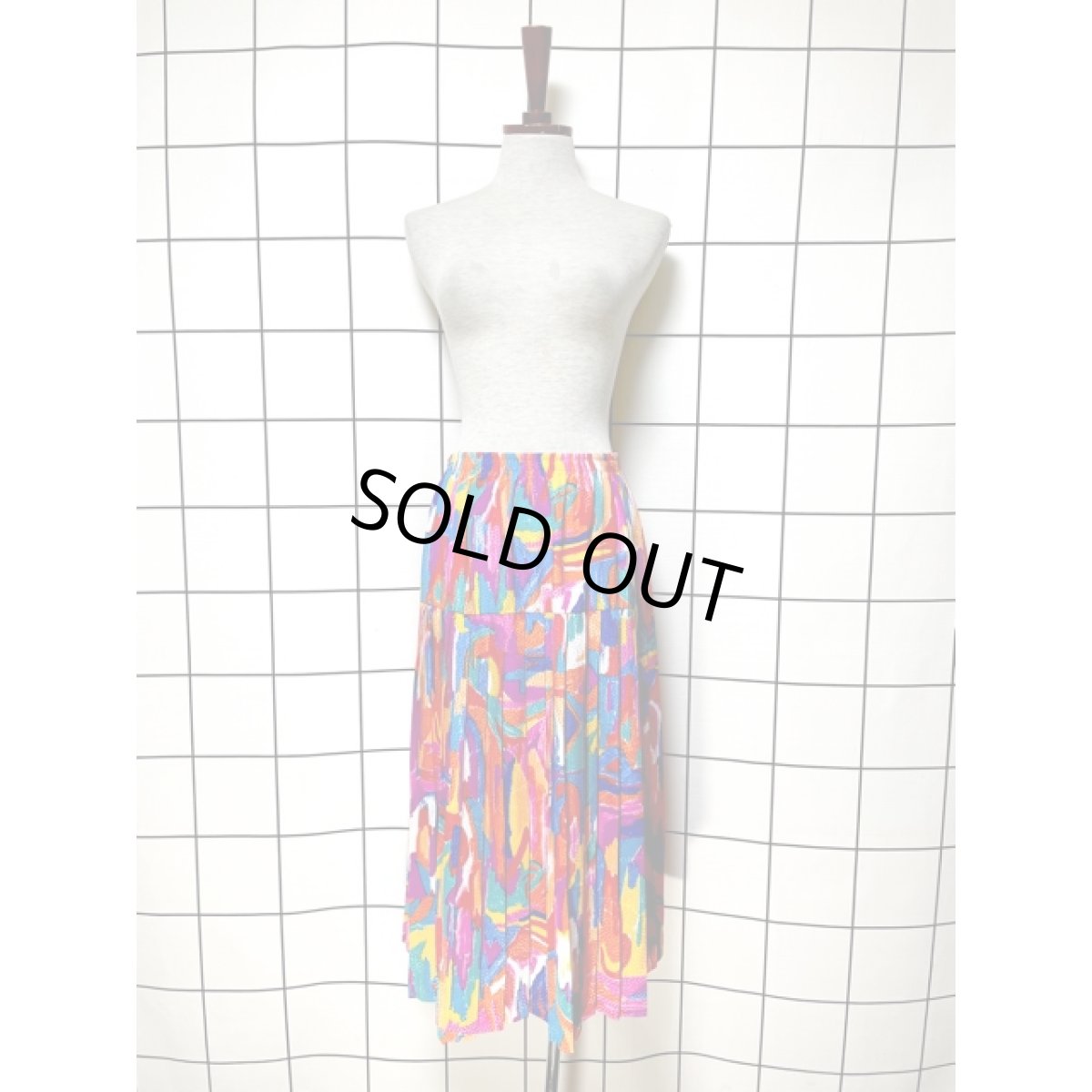 画像5: プリーツ カラフル アート柄  ドット織り ウエストゴム レトロ USA古着 ヴィンテージスカート (5)