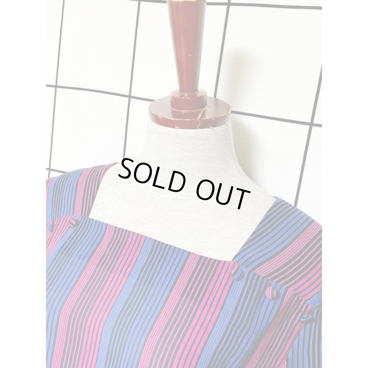 画像4: ストライプ ウエストゴム レトロ USA古着 ヴィンテージワンピース (4)