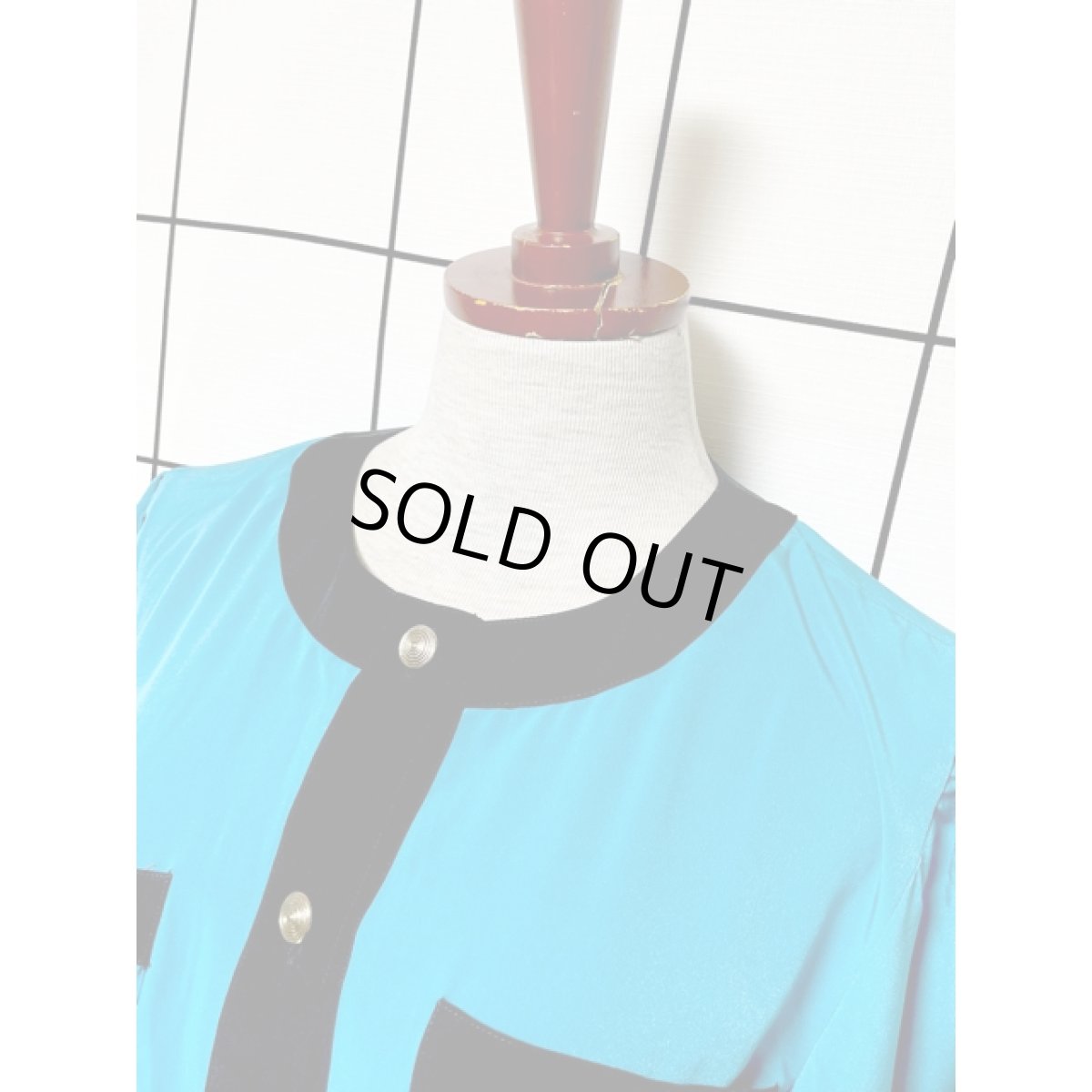 画像4: バイカラー プリーツ切り替え 前開き ウエストゴム レトロ USA古着 ヴィンテージワンピース (4)