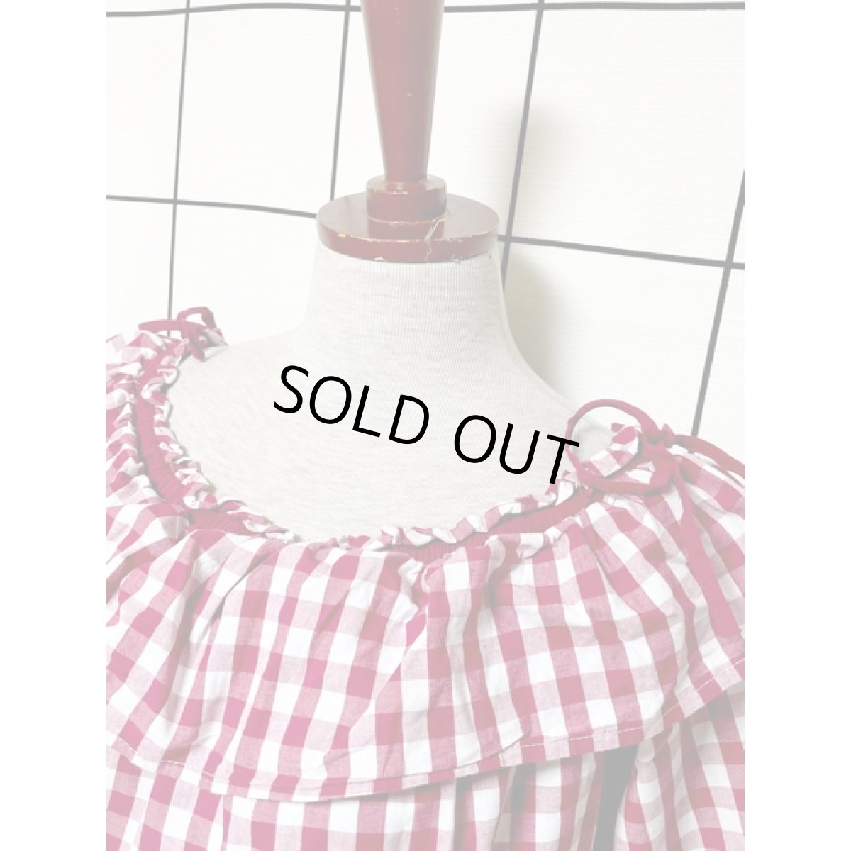 画像4: ギンガムチェック 両肩リボン レトロ 古着 シャツ 長袖 ヴィンテージトップス (4)