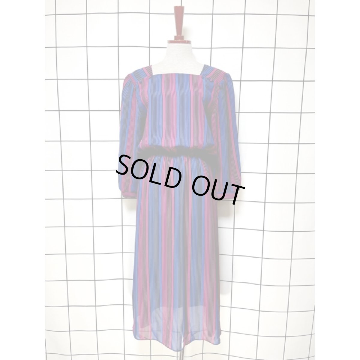 画像1: ストライプ ウエストゴム レトロ USA古着 ヴィンテージワンピース (1)