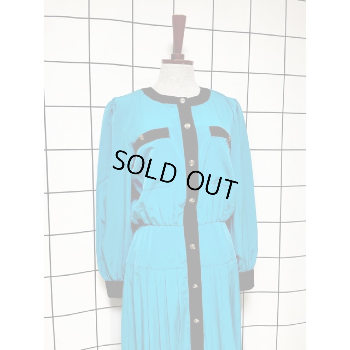 画像3: バイカラー プリーツ切り替え 前開き ウエストゴム レトロ USA古着 ヴィンテージワンピース (3)