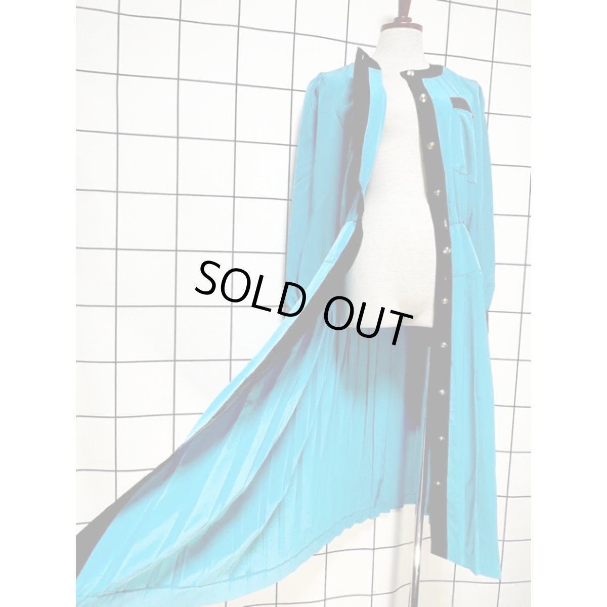 画像10: バイカラー プリーツ切り替え 前開き ウエストゴム レトロ USA古着 ヴィンテージワンピース (10)