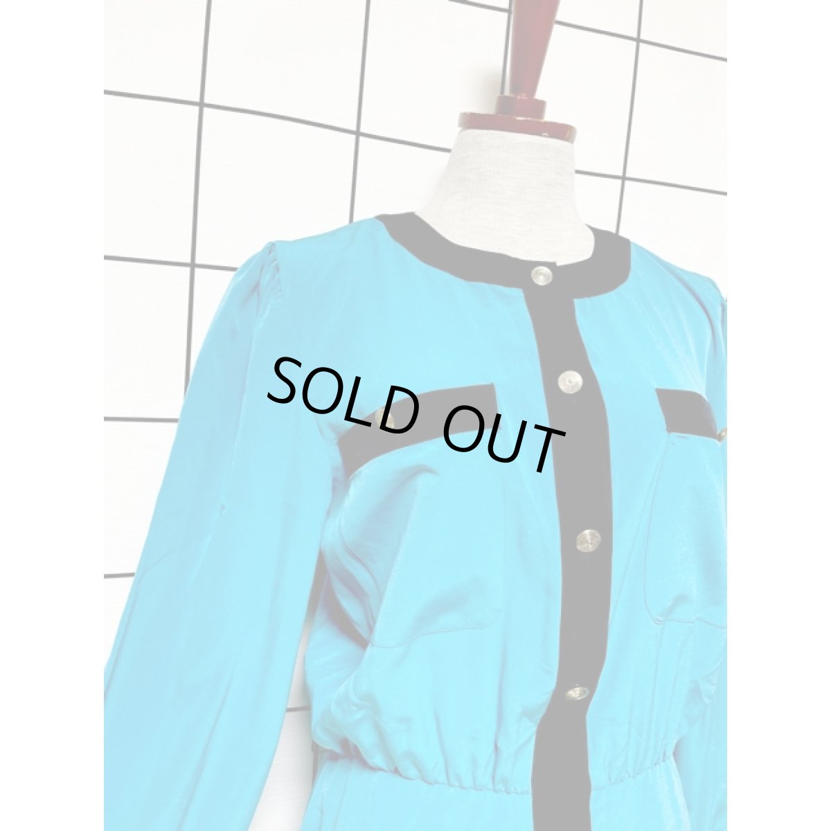 画像6: バイカラー プリーツ切り替え 前開き ウエストゴム レトロ USA古着 ヴィンテージワンピース (6)