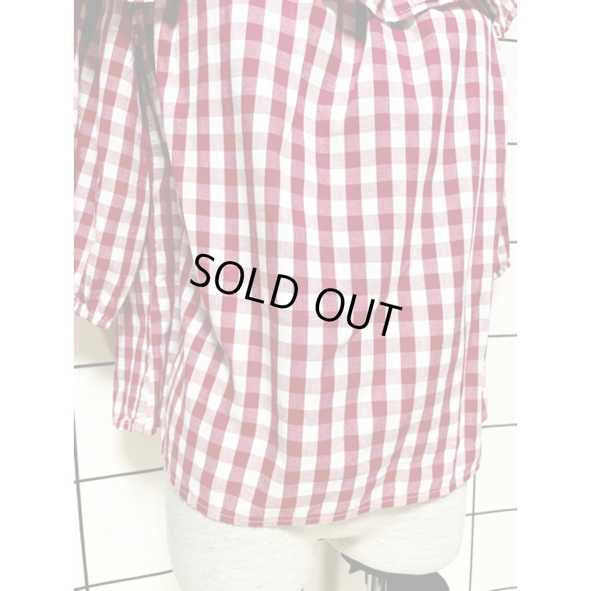 画像7: ギンガムチェック 両肩リボン レトロ 古着 シャツ 長袖 ヴィンテージトップス (7)