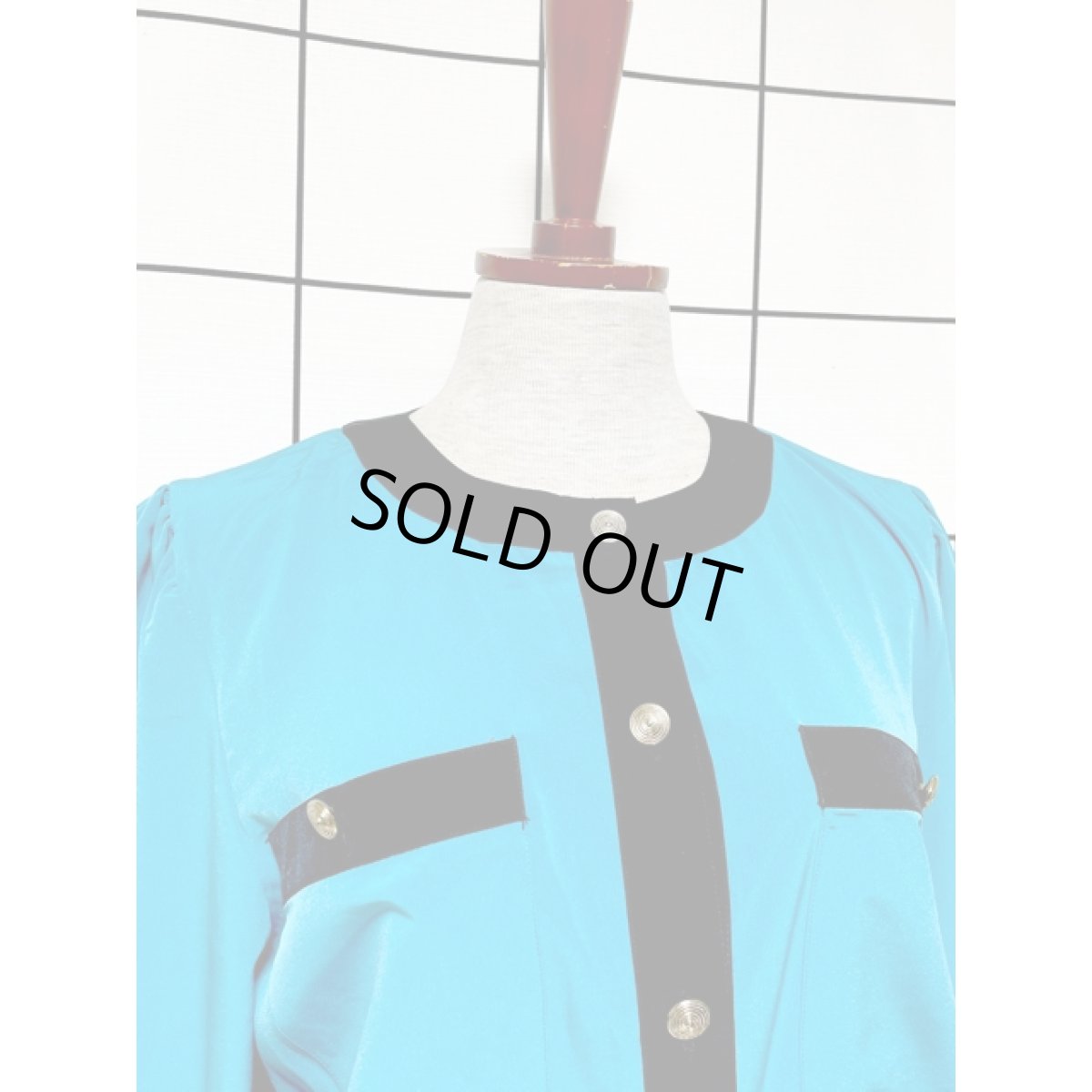 画像5: バイカラー プリーツ切り替え 前開き ウエストゴム レトロ USA古着 ヴィンテージワンピース (5)