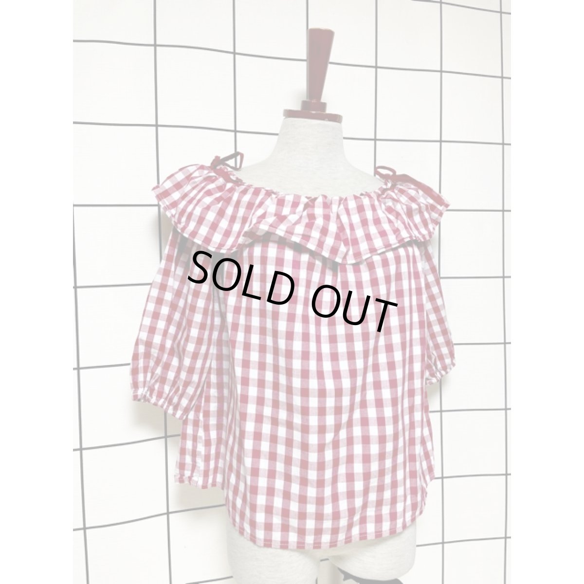 画像3: ギンガムチェック 両肩リボン レトロ 古着 シャツ 長袖 ヴィンテージトップス (3)