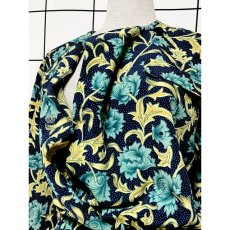 画像10: 花柄 ドット プリーツ切り替え ネイビー ウエストゴム レトロ USA古着 ヴィンテージワンピース (10)