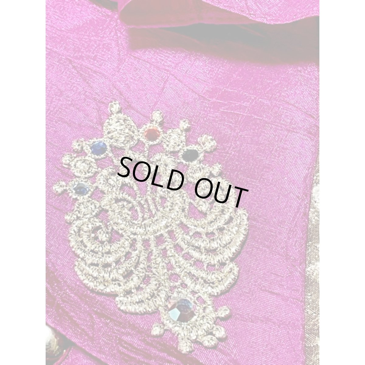 画像10: ペプラム調 ビックカラー ビジュー装飾 シワ加工 パープル ゴールド レトロ USA古着 シャツ ヴィンテージブラウス (10)