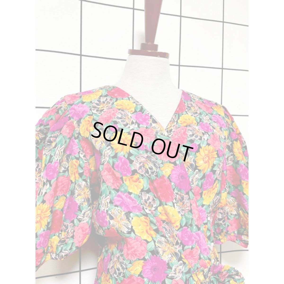 画像5: 総花柄 パフスリーブ 半袖 レトロ USA古着 ヴィンテージワンピース (5)