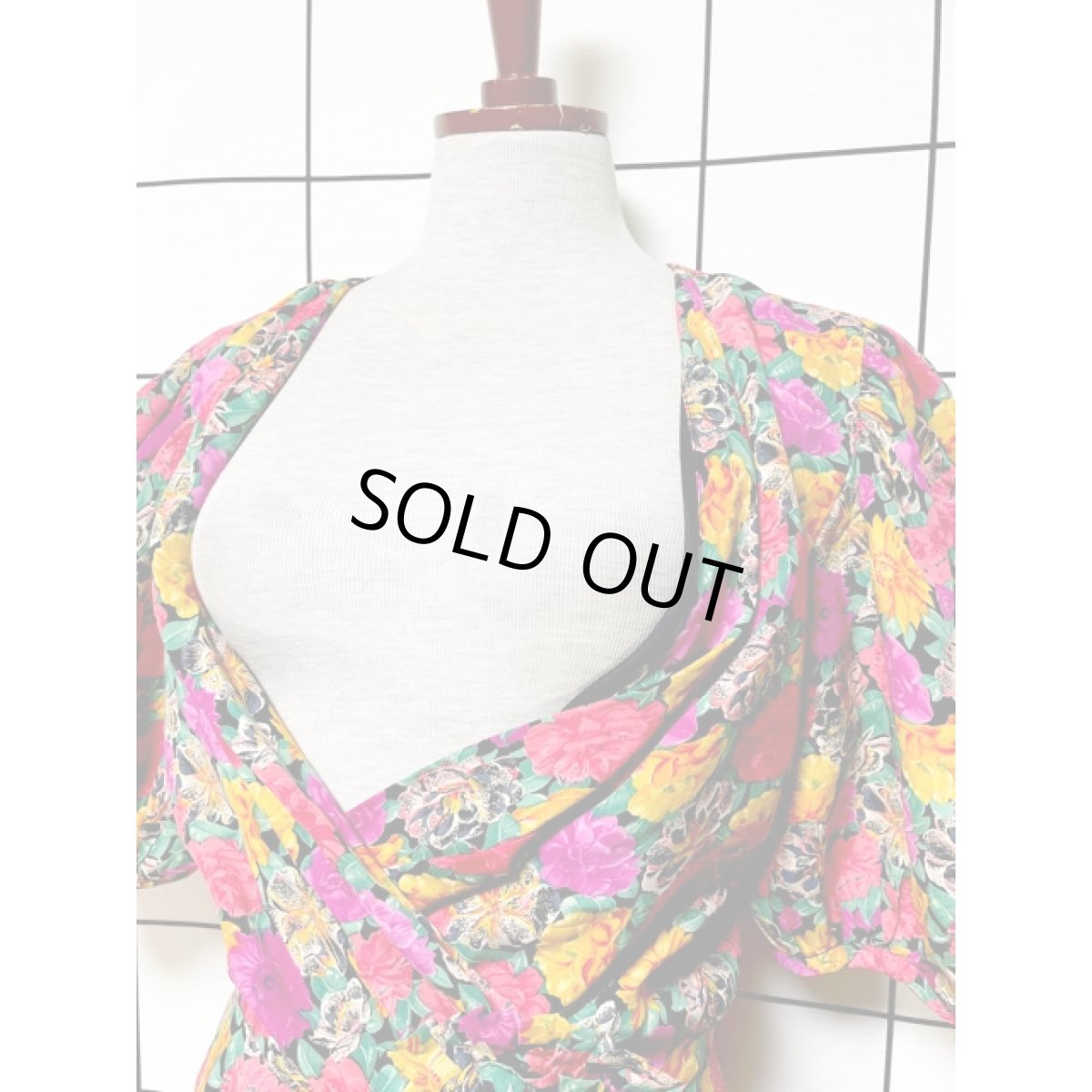 画像7: 総花柄 パフスリーブ 半袖 レトロ USA古着 ヴィンテージワンピース (7)