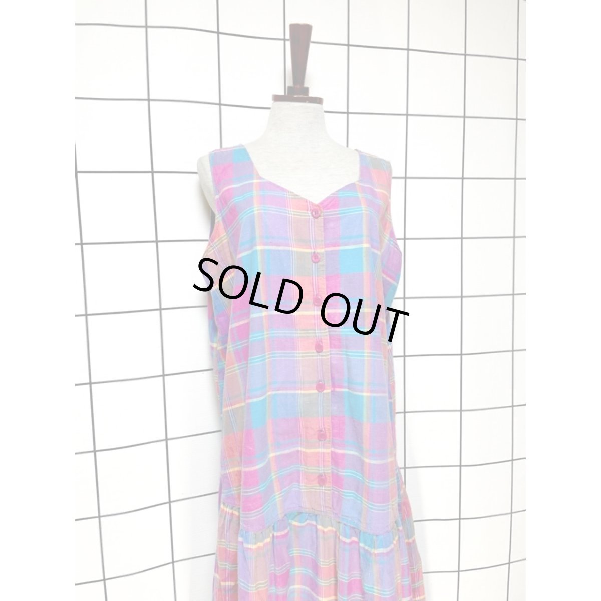 画像4: チェック柄 レトロ USA古着 ノースリーブ ヴィンテージワンピース (4)
