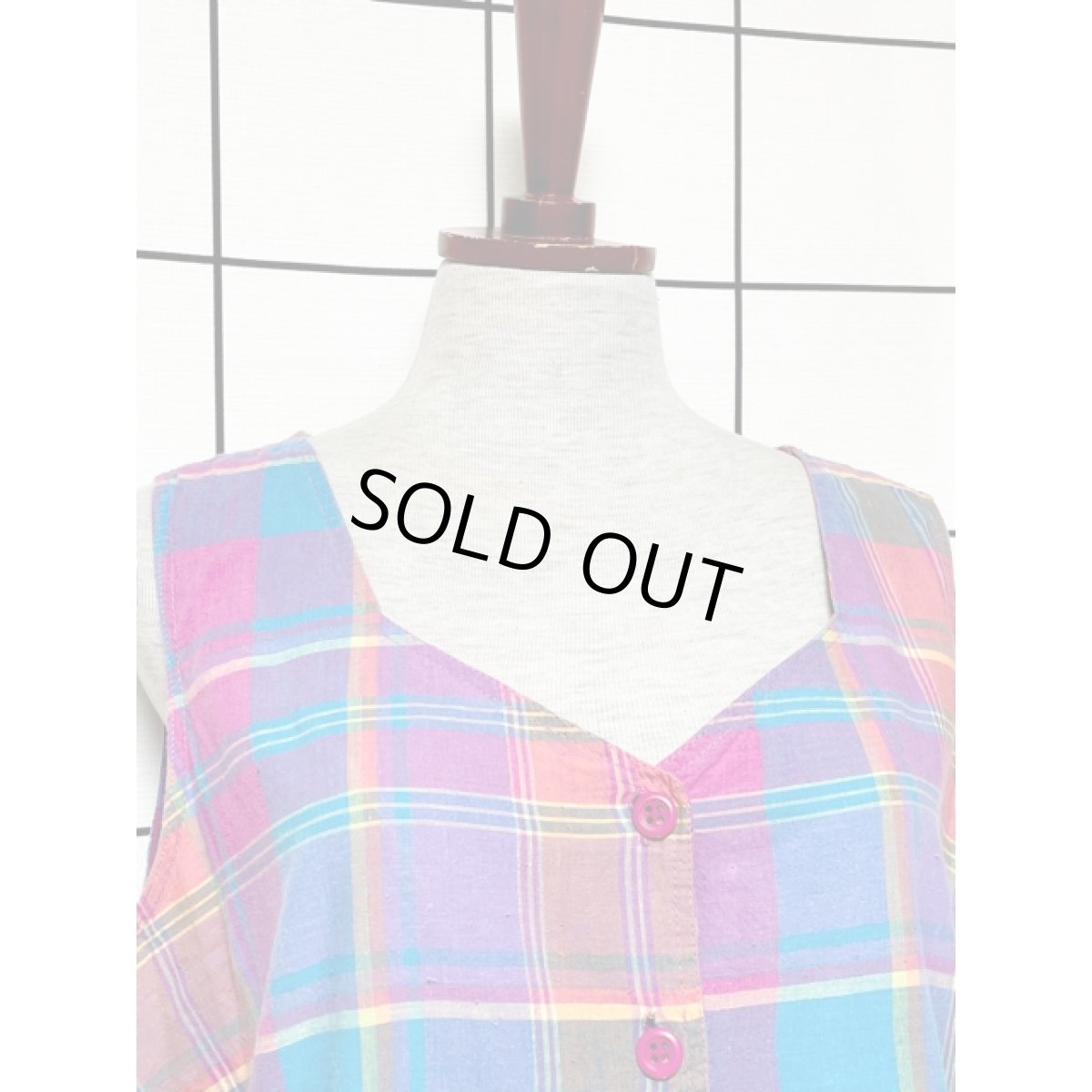 画像6: チェック柄 レトロ USA古着 ノースリーブ ヴィンテージワンピース (6)