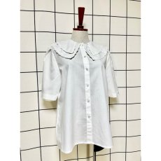 画像3: ダブルカラー ホワイト レース装飾 レトロ ヨーロッパ古着 シャツ ヴィンテージブラウス (3)