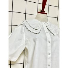 画像6: ダブルカラー ホワイト レース装飾 レトロ ヨーロッパ古着 シャツ ヴィンテージブラウス (6)