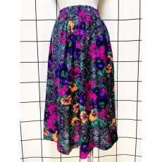 画像1: 花柄 ウエストゴム レトロ USA古着 ヴィンテージスカート (1)