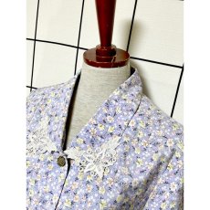 画像4: 総花柄 レース襟 プリーツ切り替え ガーリー レトロ Guatemala 古着 ヴィンテージワンピース (4)
