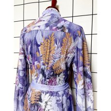 画像3: プリーツ切り替え 花柄 首元フリル リボン ウエストゴム レトロ USA古着 ヴィンテージワンピース (3)