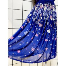 画像12: 花柄 プリーツ ネイビー ウエストゴム レトロ USA古着 ヴィンテージワンピース (12)