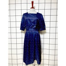 画像1: ドット ネイビー レトロ USA古着 ヴィンテージワンピース (1)