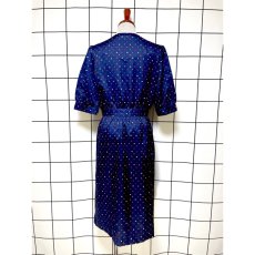 画像2: ドット ネイビー レトロ USA古着 ヴィンテージワンピース (2)