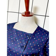 画像4: ドット ネイビー レトロ USA古着 ヴィンテージワンピース (4)