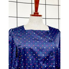 画像5: ドット ネイビー レトロ USA古着 ヴィンテージワンピース (5)