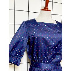 画像6: ドット ネイビー レトロ USA古着 ヴィンテージワンピース (6)