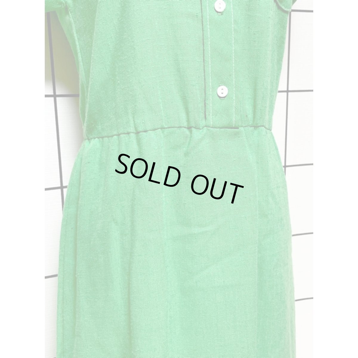 画像6: 無地 グリーン ウエストゴム レトロ USA古着 ヴィンテージワンピース (6)