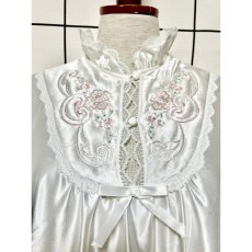 画像6: 花刺繍 フリル レース リボン ホワイト レトロ USA古着 ヴィンテージドレス  (6)