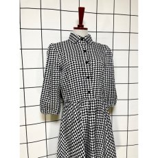 画像3: 千鳥格子柄 モノクロ ウエストゴム レトロ USA古着 ヴィンテージワンピース (3)