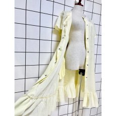画像9: 花刺繍 イエロー 前開き 半袖 レトロ USA古着 ヴィンテージワンピース (9)