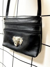 画像1: ゾウ ブラック レザー レディース レトロ古着 ヴィンテージ ショルダーバッグ 鞄 (1)