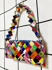 画像1: 編み上げ マルチ柄 レトロ ヴィンテージバッグ 鞄 手提げ (1)