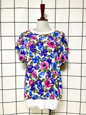 画像1: 花柄 ホワイト プルオーバー レトロ USA古着 シャツ ヴィンテージトップス (1)