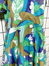 画像7: リーフ柄 前開き レトロ USA古着 ヴィンテージワンピース (7)